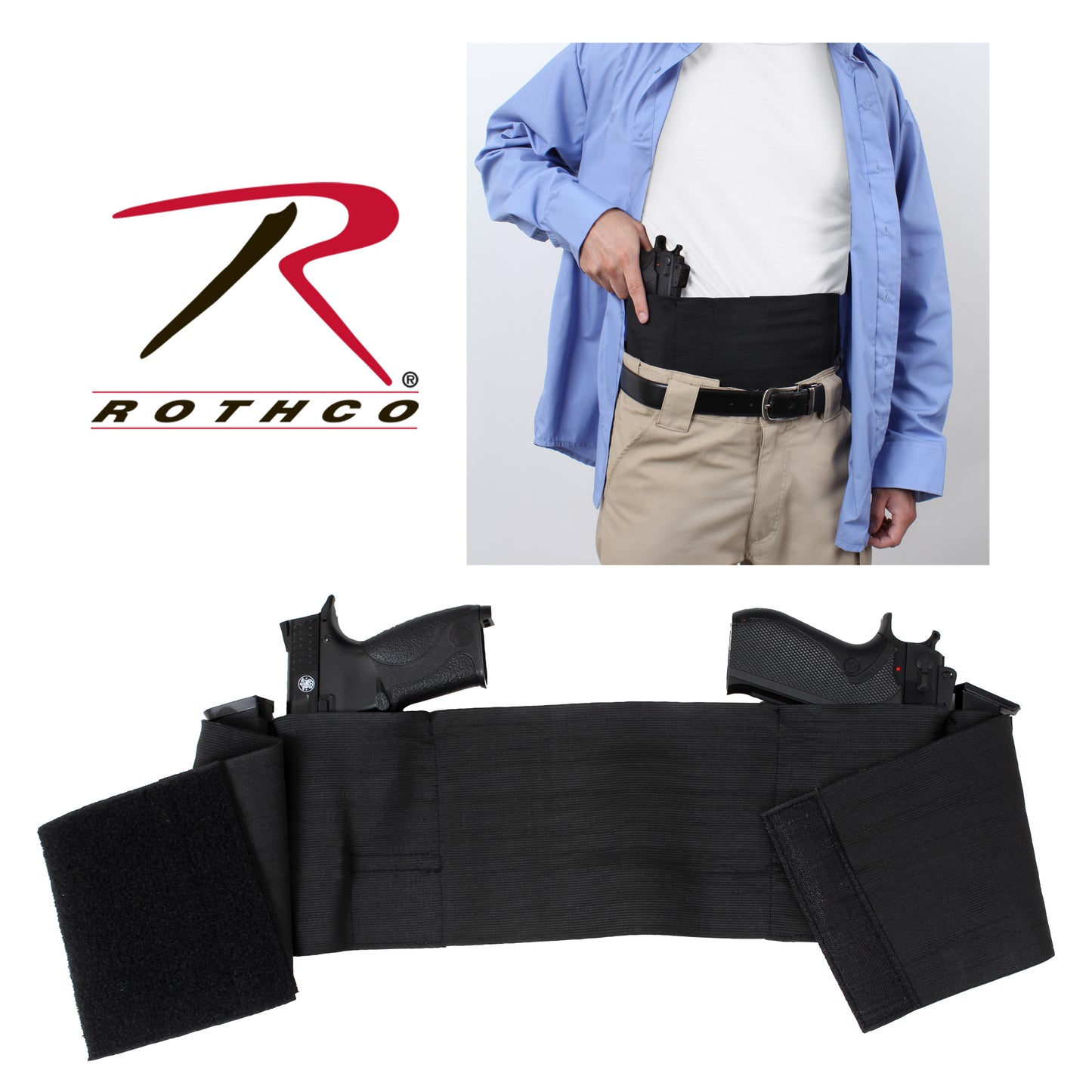 Ambidextrous Concealed Elastic Belly Band Holster - BLACK