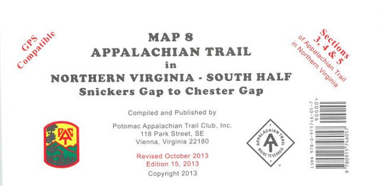 PATC Map 8 Appalachian Trail in Northern VA- South Half