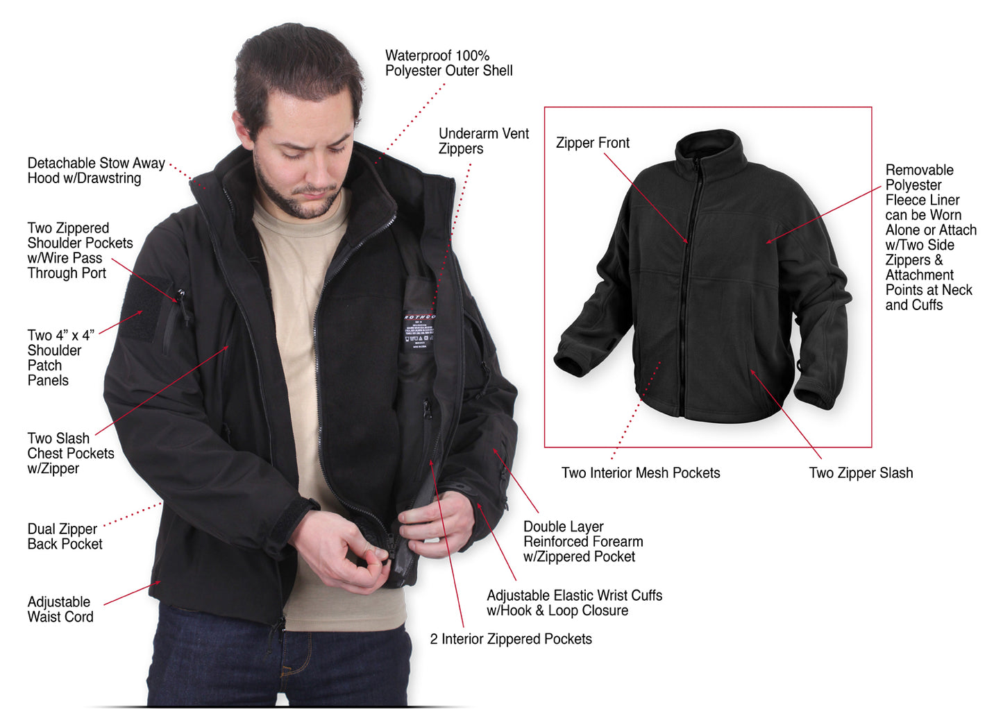 ROTHCO 3 IN 1 SPEC OPS SOFT SHELL JACKET - BLACK