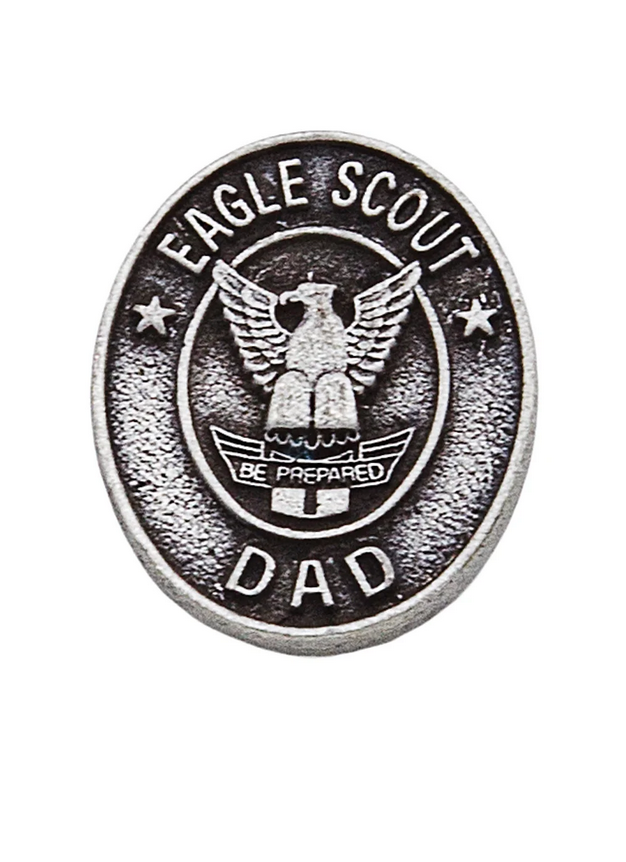 Eagle Scout Dad Pin, Silver with a Smooth Polished Antique Finish