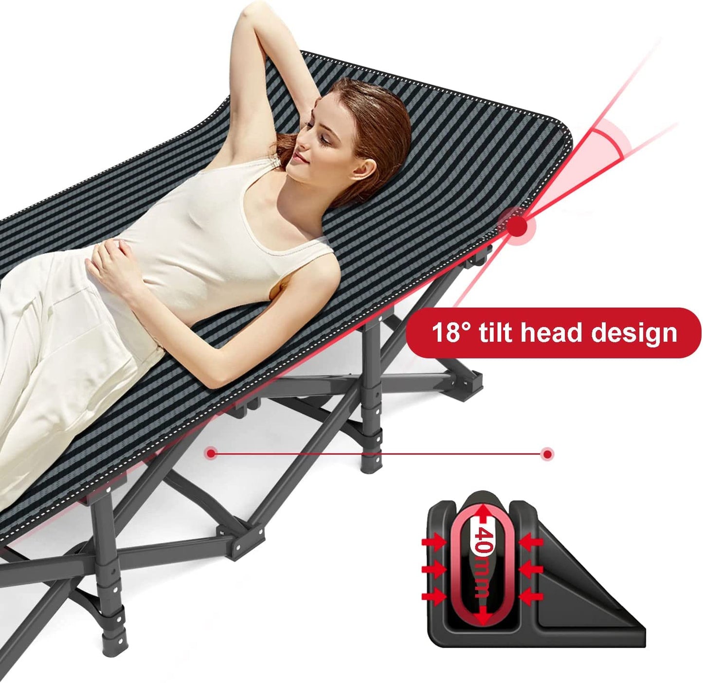 ATORPOK Camping Cot for Adults with Cushion Comfortable, Tent Folding Cot for Sleeping, Lightweight Folding Bed with Carry Bag for Kids Supports 450 lbs