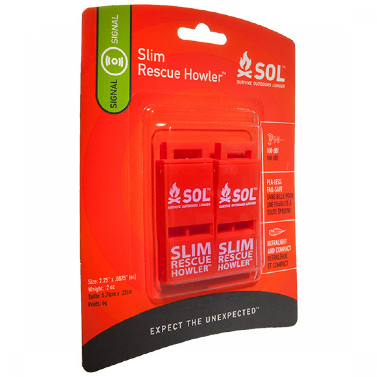 SOL Slim Rescue Howler Whistle, 2/Pack