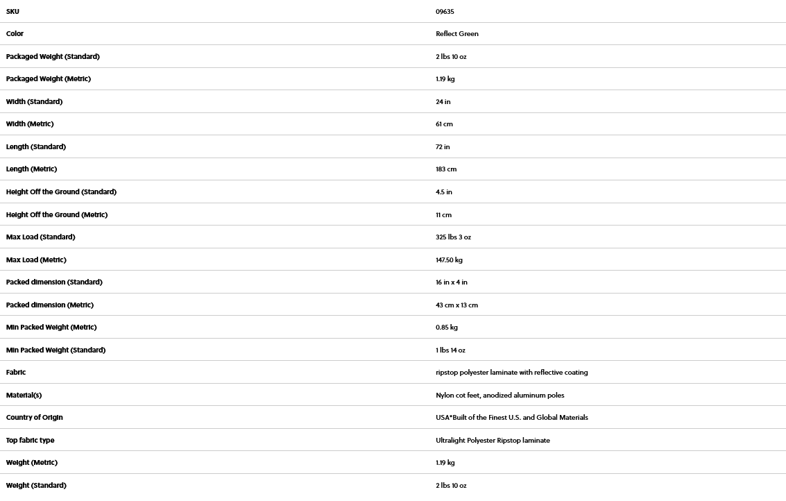 UltraLite Cot, Regular