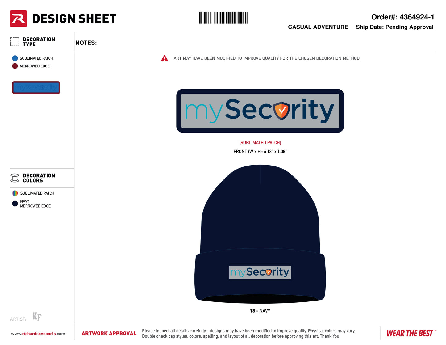 Richardson R18 Acryllic Solid Beanie w/ Cuff w/ Sublimated Logo