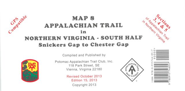 PATC Map 8 Appalachian Trail in Northern VA- South Half