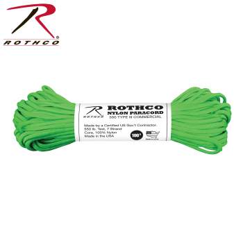 ROTHCO NYLON PARACORD 550 100 FT / SAFETY GREEN