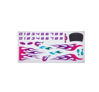 BSA Pinewood Derby Car Peel N' Stick Decal Sticker- Blue, Pink, and Purple Flames