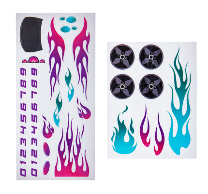 BSA Pinewood Derby Car Peel N' Stick Decal Sticker- Blue, Pink, and Purple Flames