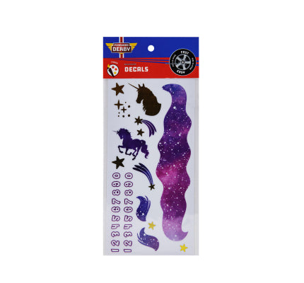 Pinewood Derby Car Peel N' Stick Decal Sticker- Unicorn Galaxy