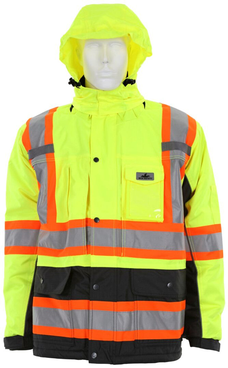 Vortex Hi Vis Rain Gear- Winter Jacket with Detachable Hood - Zip Out Fleece Liner
