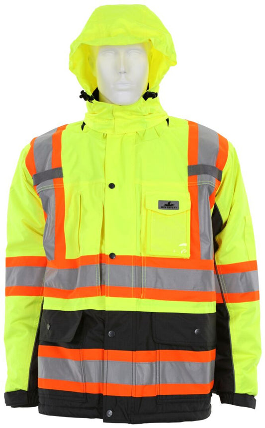 Vortex Hi Vis Rain Gear- Winter Jacket with Detachable Hood - Zip Out Fleece Liner