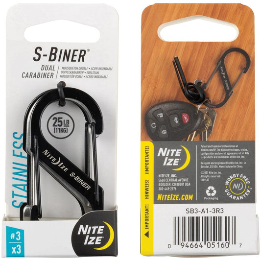 S-BINER DUAL CARABINER STAINLESS STEEL #3-3 PACK-BLACK/STAINLESS