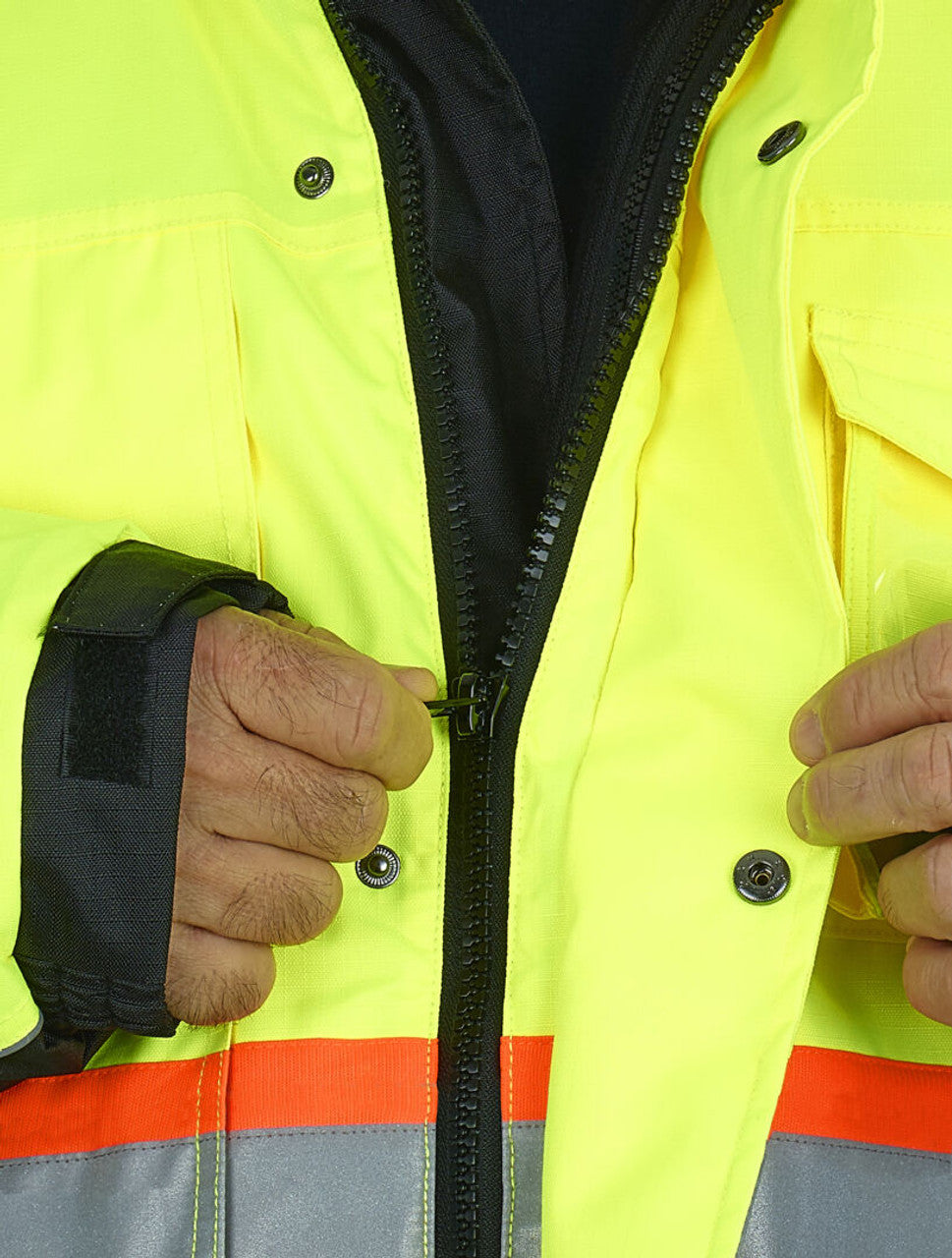 Vortex Hi Vis Rain Gear- Winter Jacket with Detachable Hood - Zip Out Fleece Liner